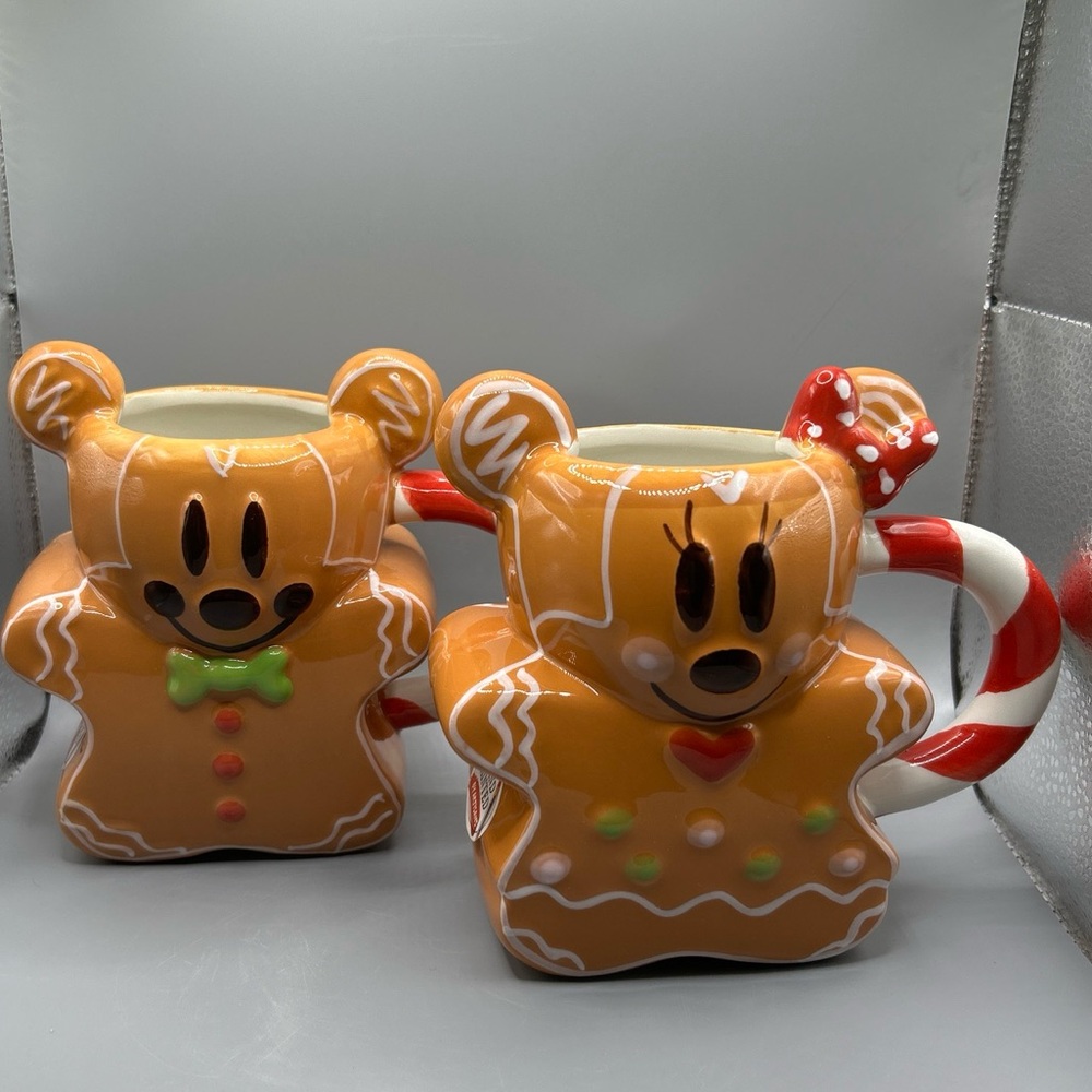 Disney Mickey Mouse & Minnie Mouse Christmas Gingerbread Mug Set NEW